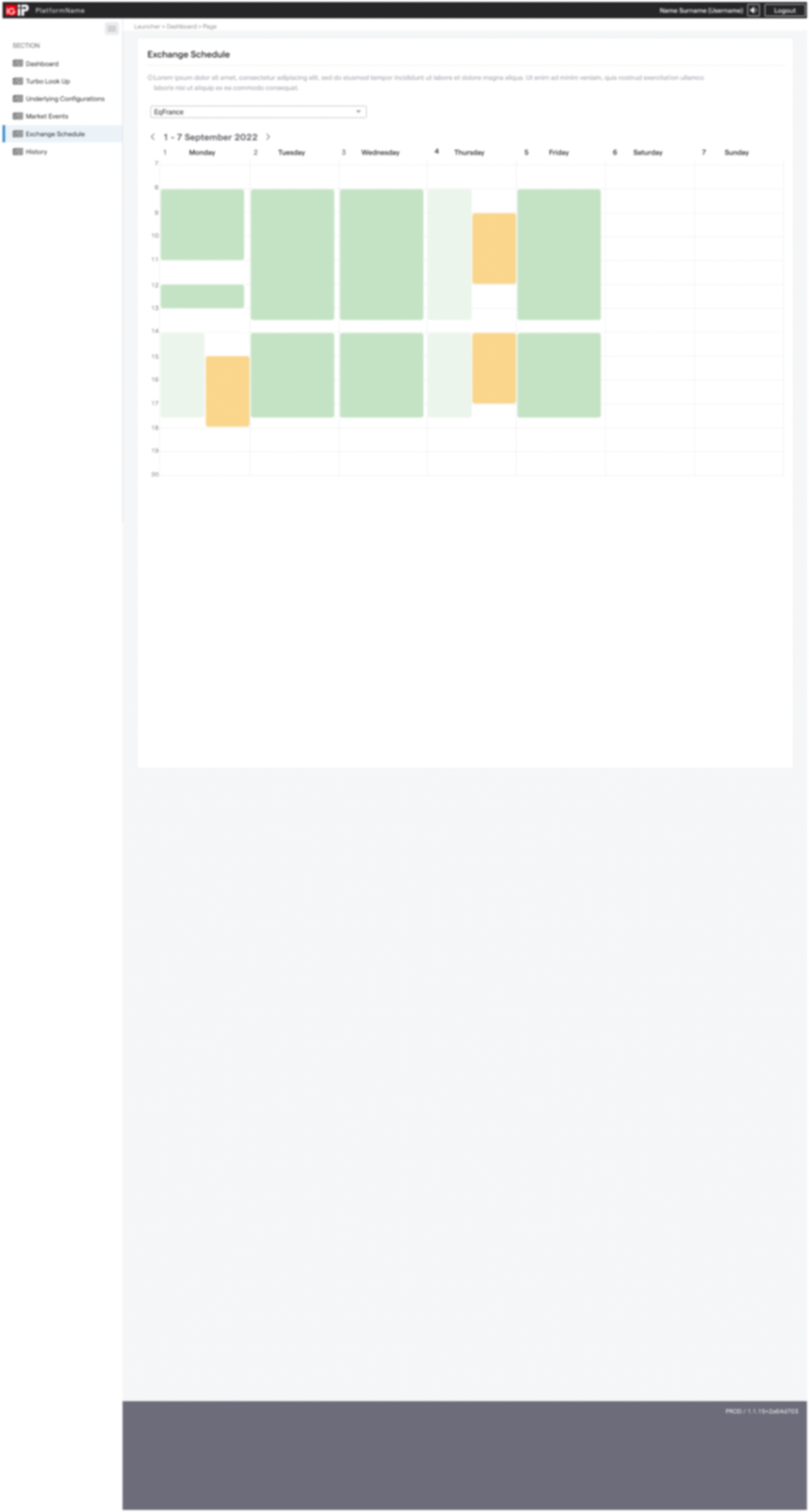 Exchange schedule overrides screen showing weekly trading hours