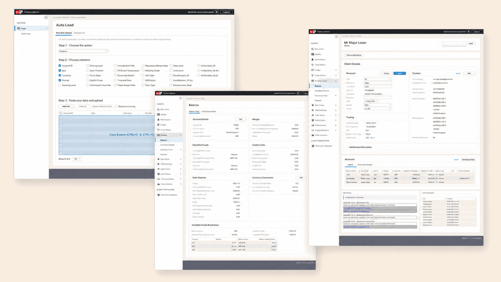 IG Internal Platform — client editing interface overview
