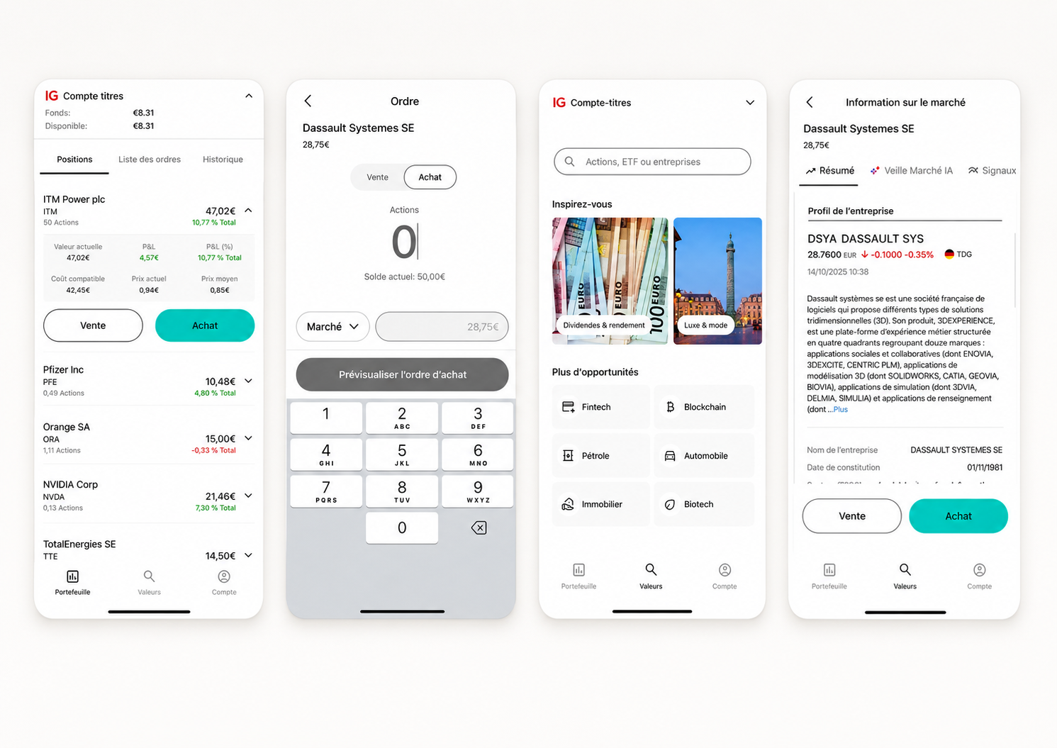 IG Investments — final product screens