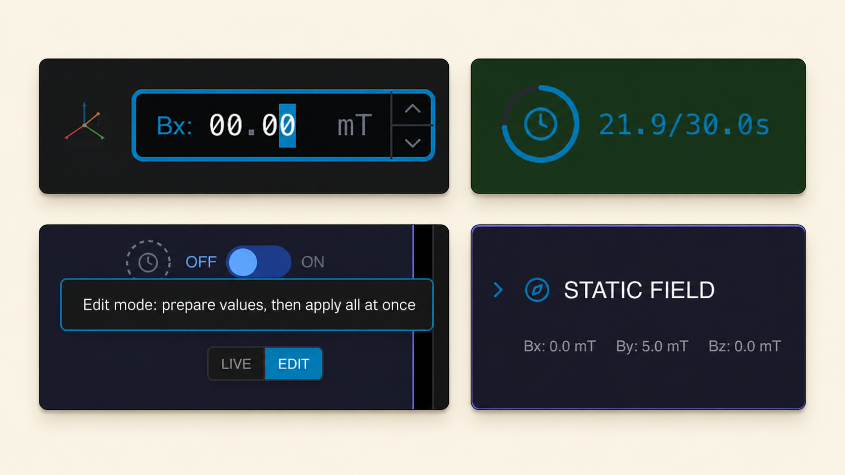 Close-up details of MBX Flux real-time control inputs and interaction states